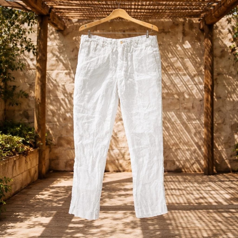 Polo Ralph Lauren Mens 40/30 White Linen Vintage Classic Fit Straight Leg Pants